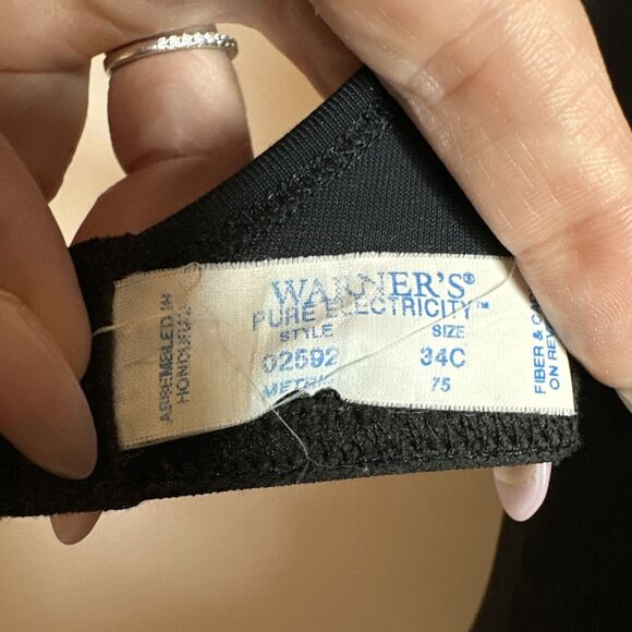 Vintage Warners Pure Electricity Sheer Black Unlined Underwire Bra Size 34C - Picture 9 of 10